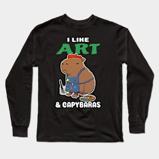 I Like Art and Capybaras Cartoon Long Sleeve T-Shirt